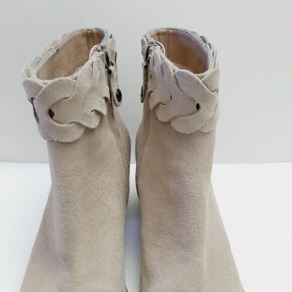 GEOX Respira Suede Ankle Boots Low Heel Side Zippers Beige Sz 7.5 - Picture 6 of 16